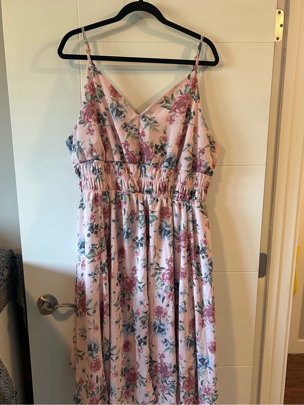 Warehouse One Pink Floral Elastic-Waist Dress